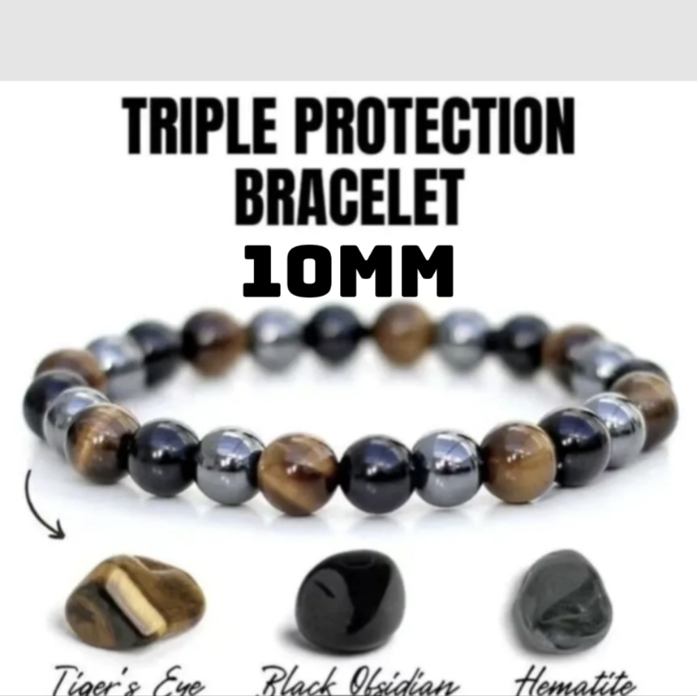MEN'S 👮👷🕵 Natural Healing Crystal Black Obsidian Hematite Tiger Eye Stone NWT